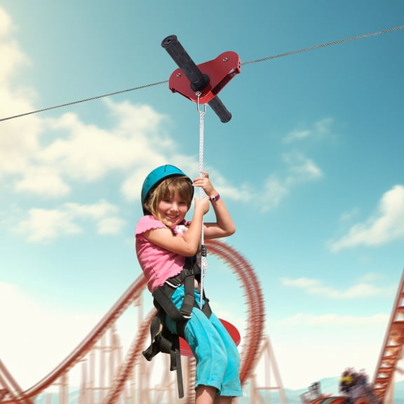 160ft Zip Line Kit with Stainless Steel Spring Brake Safety Harness for Children and Teens up to 330lbs