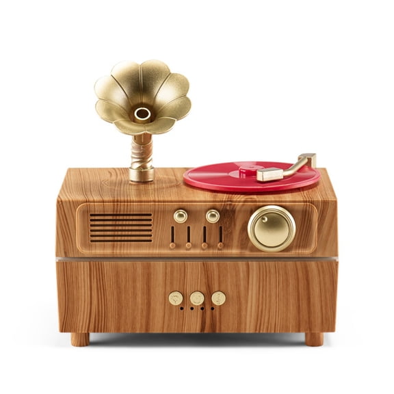 160mL Retro Gramophone Essential Oil Diffuser With Bluetooth Speaker, USB Ultrasonic Diffuser & Cool Mist Humidifier, Color LED Light, 1H / 2H/ 3H Timer Remote Control For Home Bedroom