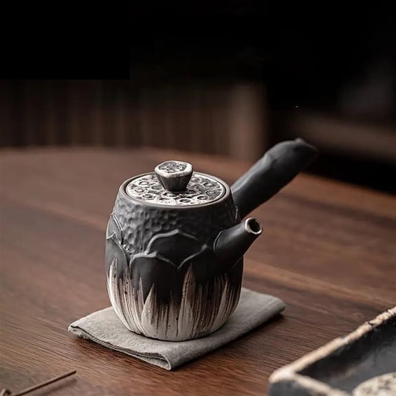 160ml Retro Wabi Sabi Style Ceramic Teapot Handmade Rough Pottery Side Handle Pot Tea Maker Small Kettle Kung Fu Tea Set Gifts