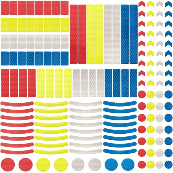 160pcs 4 Color Warning Reflective Stickers Flexible Waterproof Conspicuous Safe Caution Warning Night Lighting Adhesive Stickers Set for Car Truck Trailer Motorcycle Bicycle Mailbox colorful