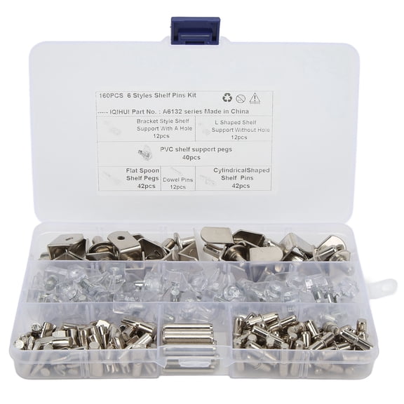 160pcs 6 Styles RV Shelf Pins Kit Nickel Shelf Support Pegs Cylindrical Pins Holder L Shaped Bracket for Cabinets