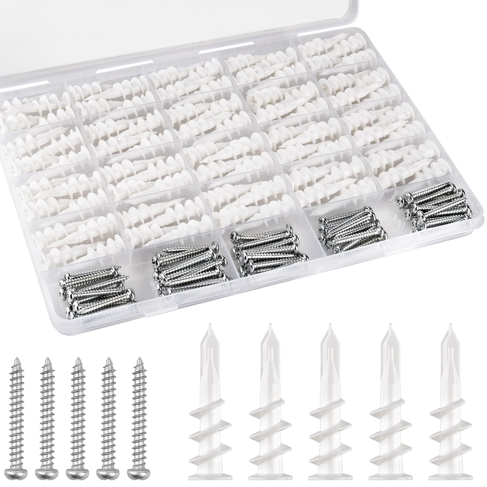160pcs #8 Self Drilling Drywall Anchors, Premium Wall Anchors, Drywall Anchors and Screws Kit, 70lb Hanging and Mounting, 80 Self-Tapping/Threaded Plastic Sheetrock Anchors, 80#8x1-1/4 Screws