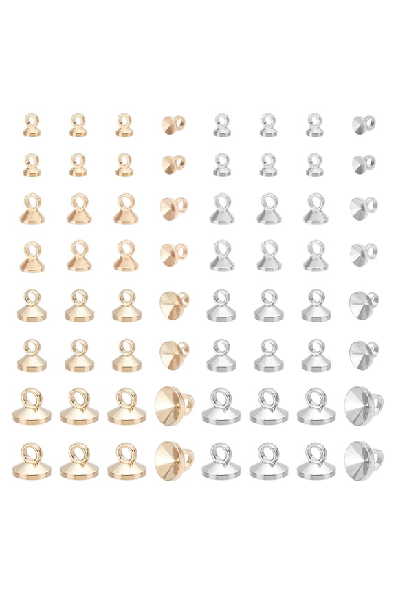 160pcs 8 style Brass Bead Cap Pendant Bails for Globe Glass Cover Pendants Platinum & Golden 3.5~6x3~4.5mm Hole: 1~1.8mm 20pcs/style