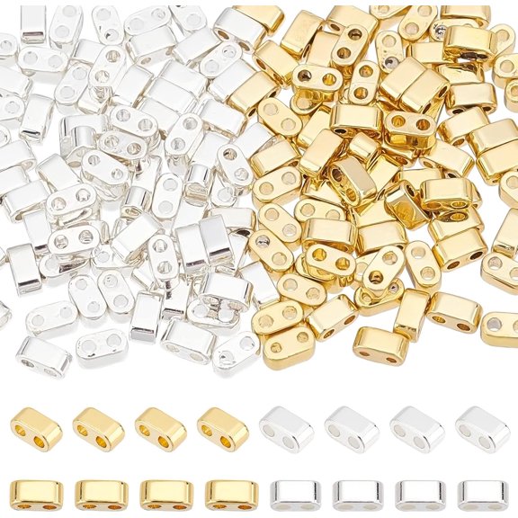 160pcs Half Beads 24K Gold 925 Sterling Silver Plated Beads 2-Hole Beads Multi-Strand Connector Metallic Hematite Bead