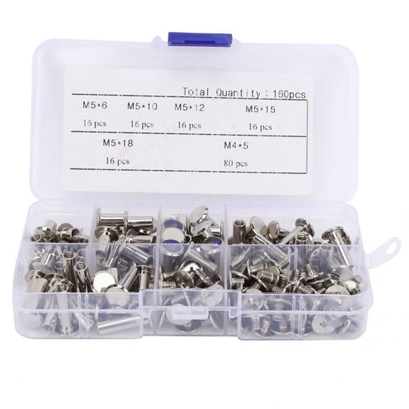 160pcs M5x6/10/12/15/18 Screw Nail Rivets Fasteners Flat Head Studs Kit For DIY Riveting Craft Album Book