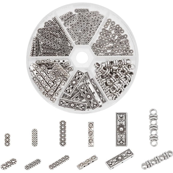 160pcs Rectangle Spacer Bar Beads 6 Styles Tibetan Silver Beads 3 4 6 Hole Multi Strand Connector Link End Bar
