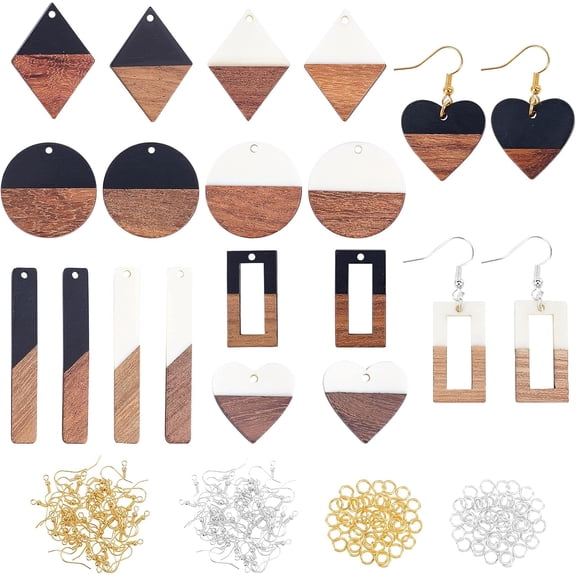 160pcs Resin Wooden Earring Pendants 20pcs Wood Statement Jewelry Findings Wood Earring Accessories White and Black with Earring Hooks Jump Rings for Necklace Jewelry Making - 10 Styles