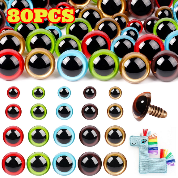 160pcs Safety Eyes with Washers, Plastic Safety Eyes for Amigurumi Crafts Crochet Stuffed Animals