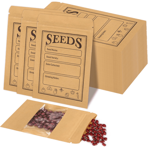 160pcs Seed Saving Envelopes with Clear Window, 4.7x3.1 Inch | Reusable Seed Kraft Storage Organizer Packets Envelopes for Flower Vegetable Plants Garden Seeds Saving & Collecting