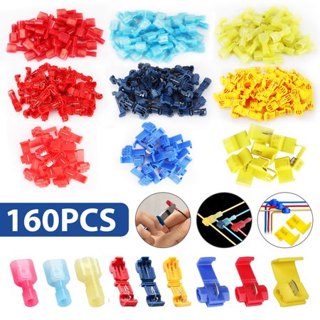 160pcs T-Tap Wire Connectors, EEEkit T-Tap Quick Splice Connector Kit with T-Tap Self-Stripping Electrical Connectors, Nylon Fully Insulated Male Spade Terminals, and Quick Splice Connectors