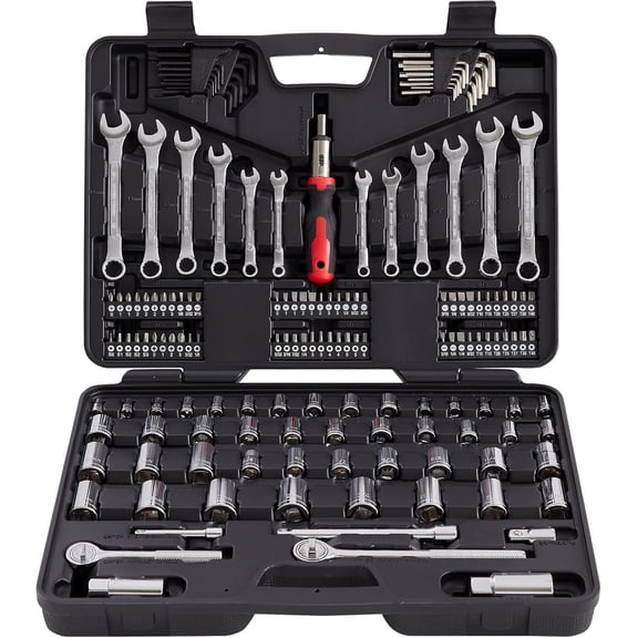 161Piece Tool Set, 1/2", 3/8" &1/4" Drive SAE & Metric Socket Wrench Kit with Sockets Combination Wrenches, Auto Repair Tool Set with Storage Case and as A Gift