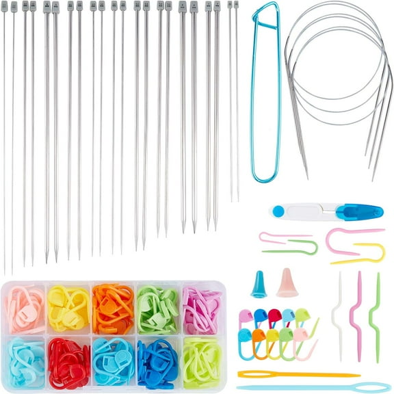 161 Pcs 10 Types Knitting Needle Set Knitting Sewing Tools with Plastic Stitch Needle Clip Holder Stopper for DIY Braiding Beginner and Professionals Making DIY