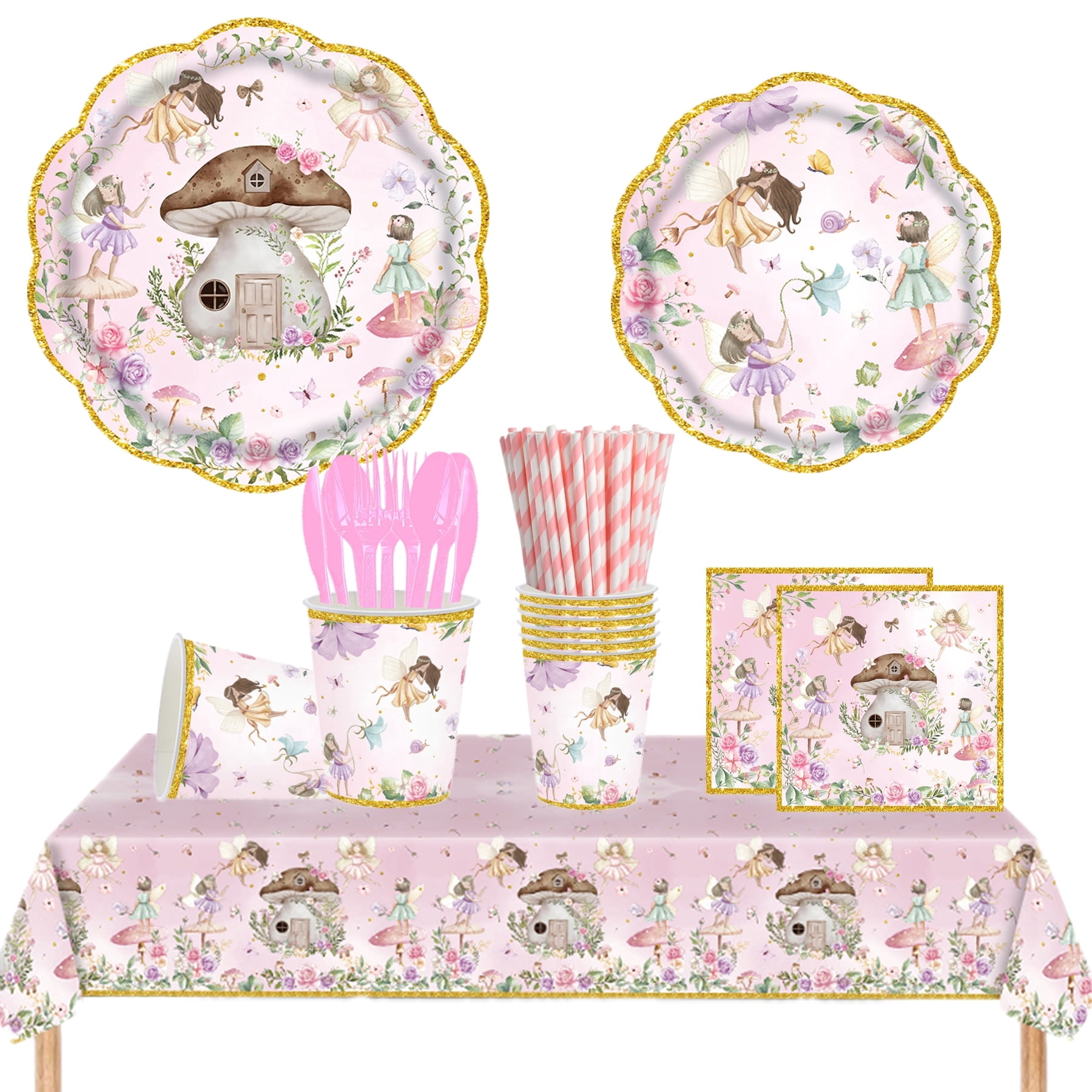 161 Pcs Fairy Themed Party Supplies for Girls 1st 2rd First Birthday Fairies Enchanted Themed Baby Shower Party Decorations Garden Flower Tableware Set Paper Plates Napkins Forks for 20 Guests