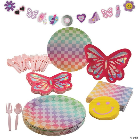 161 Pieces Bright Color Y2K Party Tableware Decorating Kit for 24 Guests