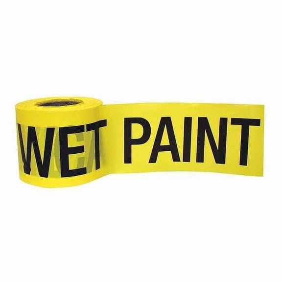 Barricade Tape, Caution Wet Paint, Yellow, 3 in Wide x 300 ft Length, Polyethylene, 2 mil