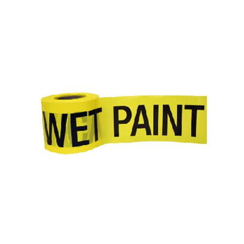 Barricade Tape, Caution Wet Paint, Yellow, 3 in Wide x 300 ft Length, Polyethylene, 2 mil