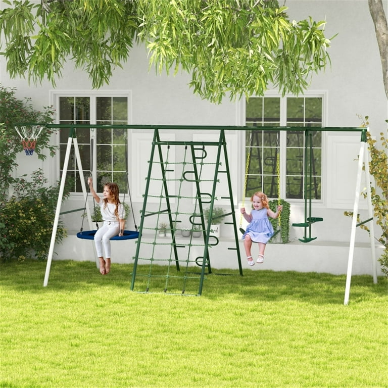 Large Metal Swing Set, 6-in-1 Heavy Duty Outdoor