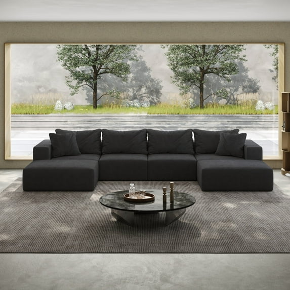 162" Cloud Couch, Gray Modern Upholstered Sectional Couches for Living Room, Free Combination L Shaped Sofa Set with 6 Pillows, Oversized Design