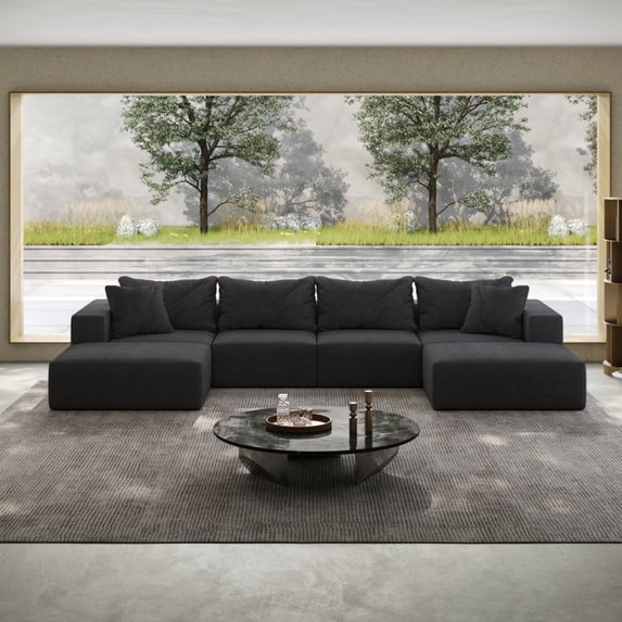 162" Cloud Couch, Gray Modern Upholstered Sectional Couches for Living Room, Free Combination L Shaped Sofa Set with 6 Pillows, Oversized Design