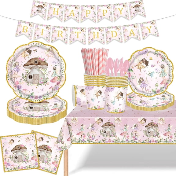 162 Pcs Fairy Themed Party Supplies for Girls 1st 2rd First Birthday, Garden flower Tableware Set Paper Plates Napkins for Fairies Enchanted Themed Baby Shower Party Decorations, Serves 20 Guests