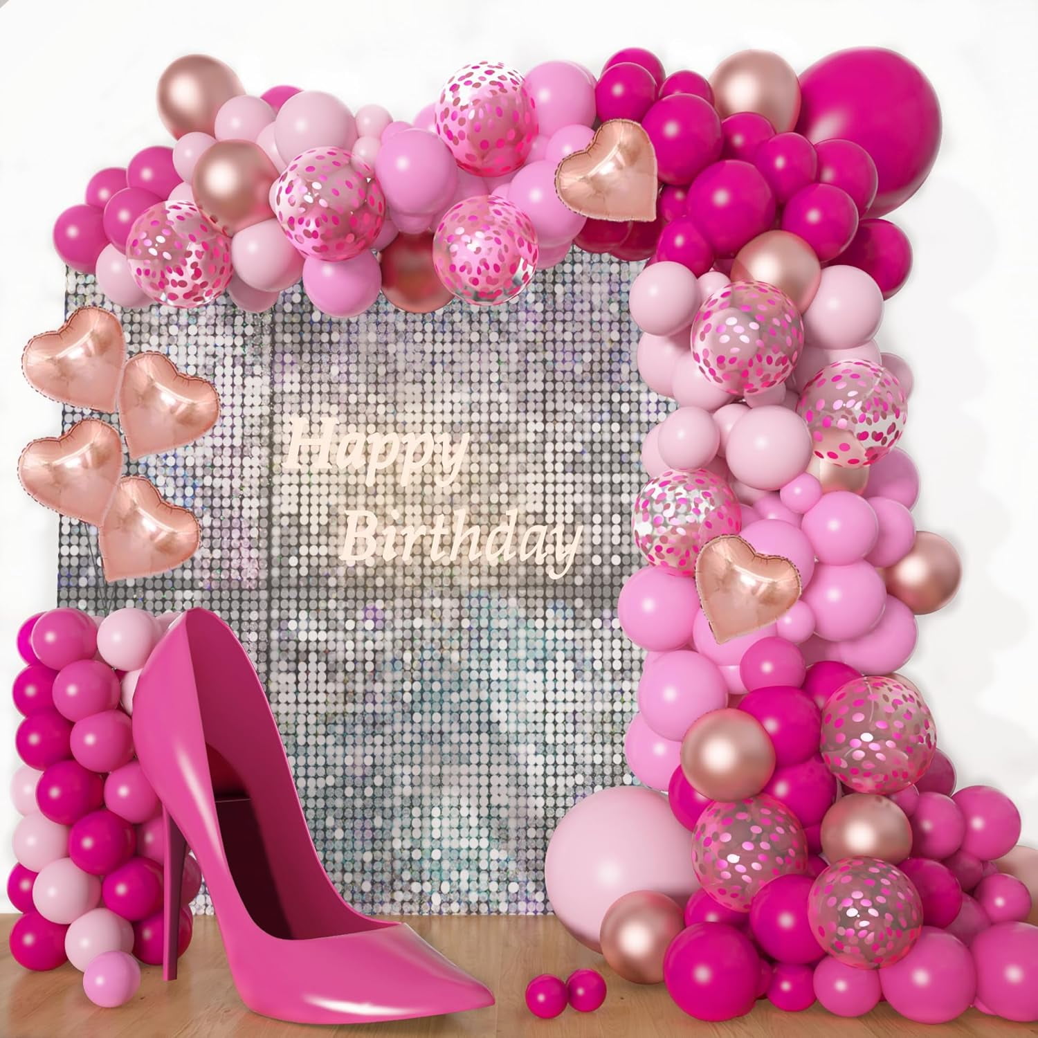 162-Piece Pink Balloon Garland Arch Kit - Hot Pink Rose Gold Confetti ...