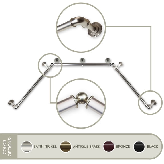 1 inch Pipe Bay Window Curtain Rod 23-41", 41-78" - Satin Nickel