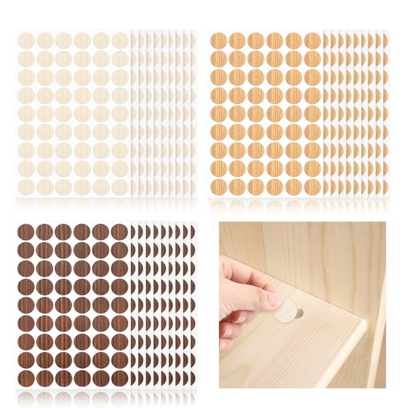 1620 Pieces 30 Sheets Self-Adhesive Screw Hole Stickers, 0.82" Round Cabinet Furniture Hole Cover Stickers, PVC Wood Grain Screw Covers Dots for Desk Table (3 Wood-tone Colors)
