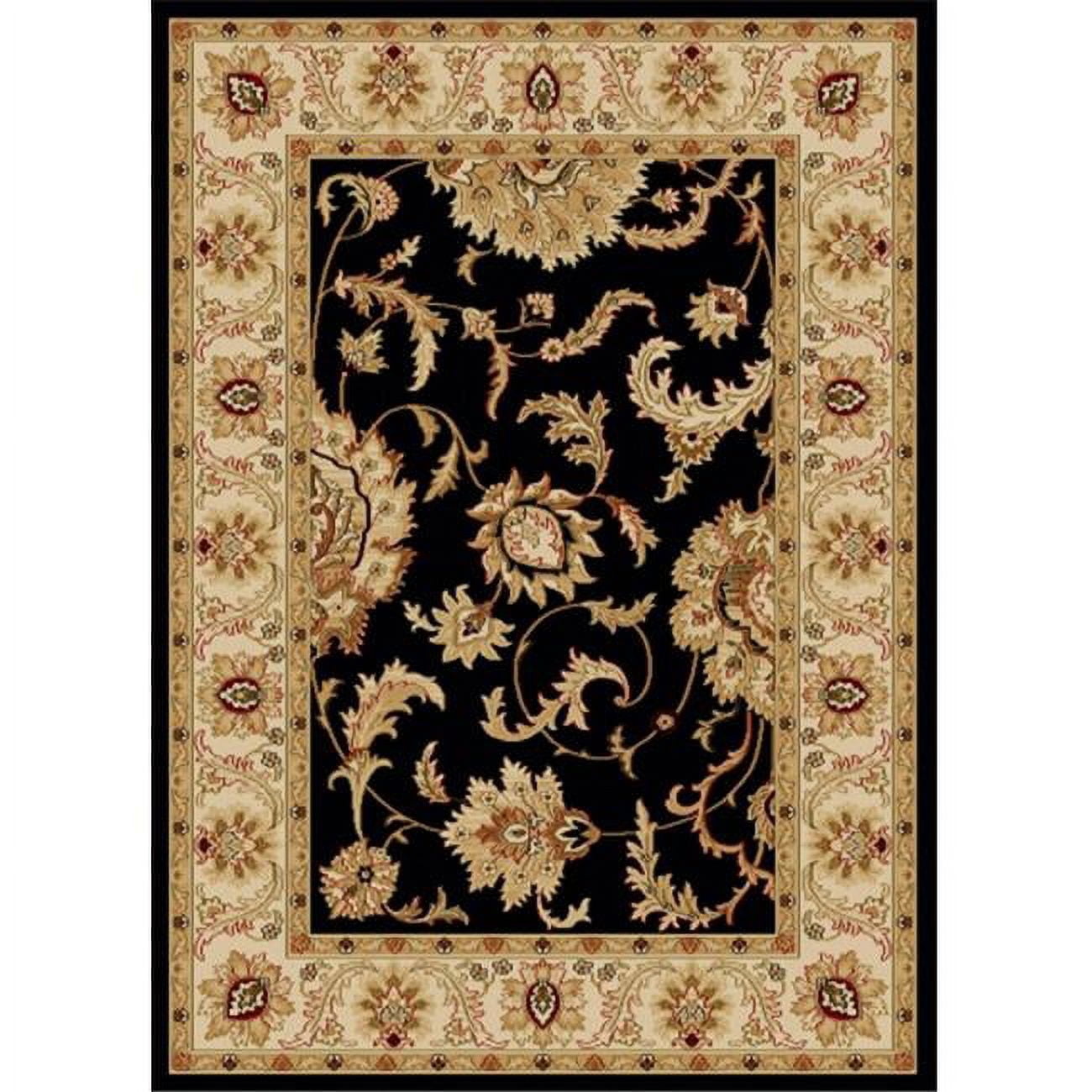 Black and Beige Floral Synthetic Rectangular Area Rug 3' x 5'