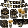 thumbnail image 1 of 162PCS New Years Eve Party Supplies Tableware Set for 20 Guests, Black Gold Happy New Years Banner Tablecloth Plates Cups Napkins for 2026 NYE Eve Party Decorations, 1 of 7