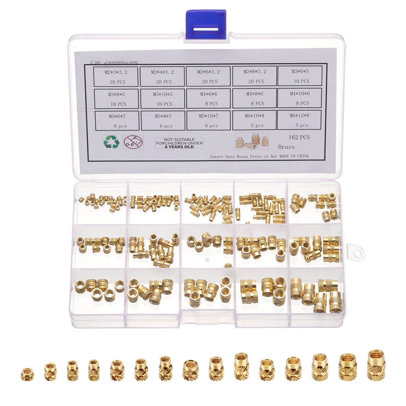 162Pack M2 M3 M4 M5 M6 Metric Threaded Inserts Brass Heat Set Insert ...
