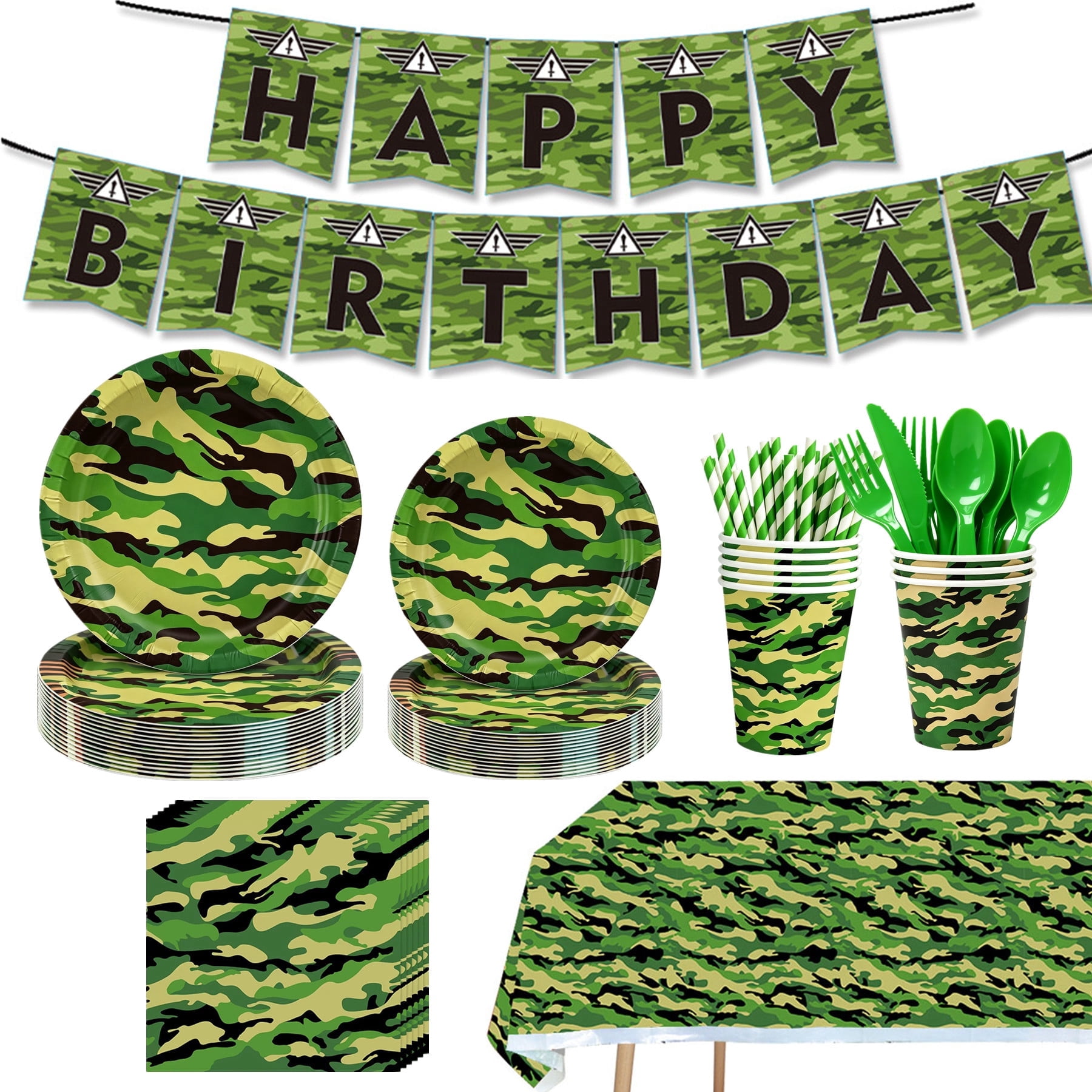 162Pcs Camouflage Party Decorations Tableware, Camo Camouflage Themed Party Supplies, Plate, Cup, Napkin, Banner, Tablecloth, Cutlery, Hunting Army Military Theme Birthday Decorations, Serve 20 Guest