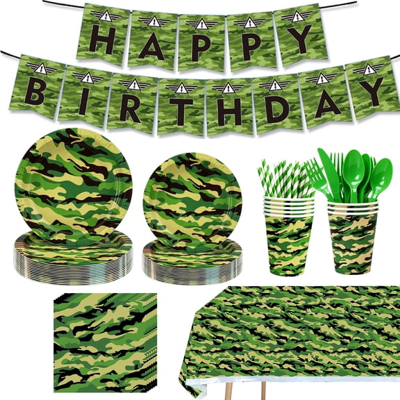 162Pcs Camouflage Party Decorations Tableware, Camo Camouflage Themed Party Supplies, Plate, Cup, Napkin, Banner, Tablecloth, Cutlery, Hunting Army Military Theme Birthday Decorations, Serve 20 Guest