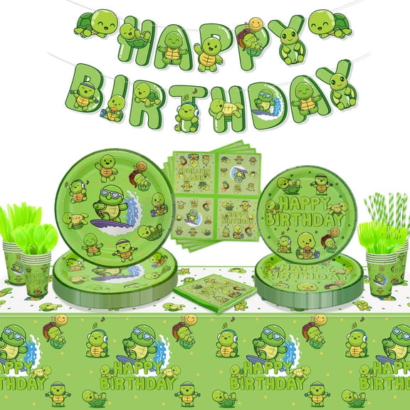 162Pcs Turtle Party Decorations - Cute Turtle Birthday Decorations Include Turtle Theme Plates, Napkins, Cups, Birthday Banner for Under the Sea Party Decoration Kids Party Supplies, Serve 20