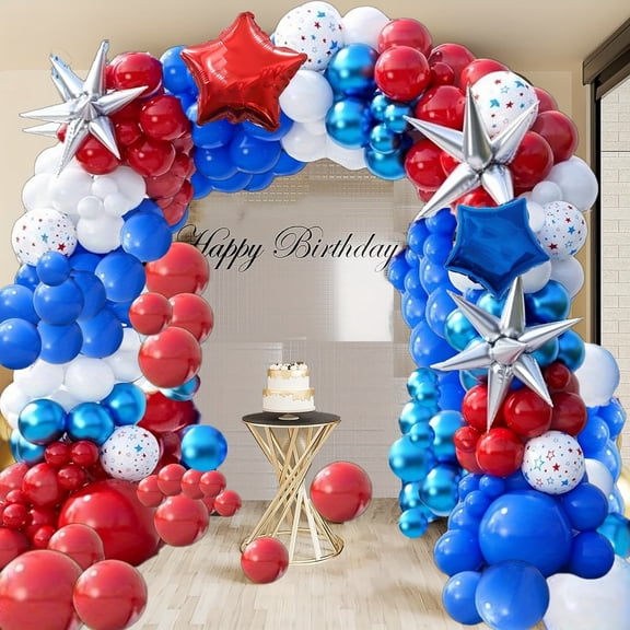 162pcs Patriotic Balloon Arch Kit - Red, White & Blue for Independence Day, Memorial Day & Birthdays