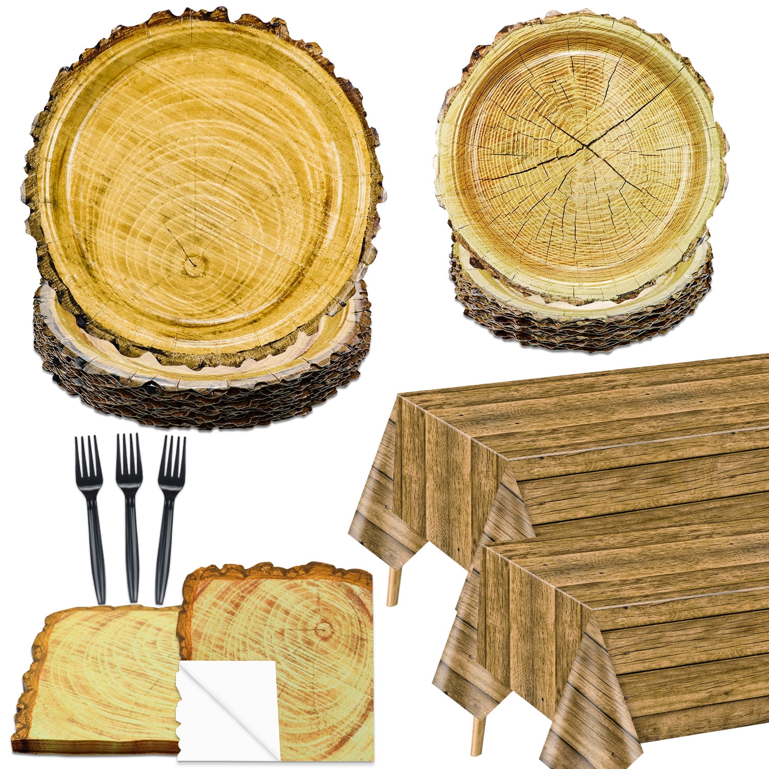162pcs Rustic Wood Party Decorations Tableware - Wood Party Plates and ...