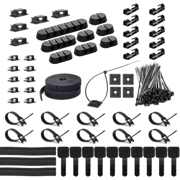 163 PCS Cable Management Kit, 3 Wire Organizer Sleeve, 8 Self Adhesive Cable Holder, 25 Cord Clips, 20+2 Roll Reusable Cable Straps and 100 Fastening Cable Ties for Computer TV Under Desk