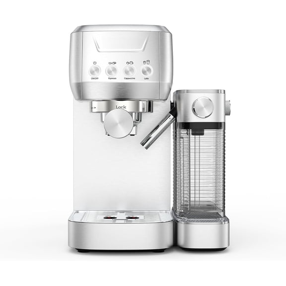 1632L Espresso Machine, Cappuccino Machine with Auto Milk Frother | Compact Coffee Maker, 20 Bar Italian Pump, Gauge, Adjust Hot Milk , Latte Art, Small for , Stainless Steel