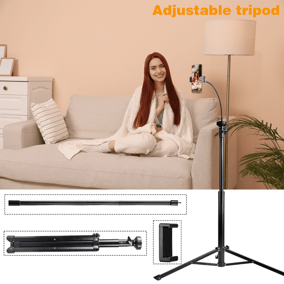 57 Tall Cell Phone Tripod Stand with 13.8 Flexible Gooseneck and Remote, Overhead Tripod with Phone Holder for iPhone 15 Pro Max/Plus/14/13/12/11, Android