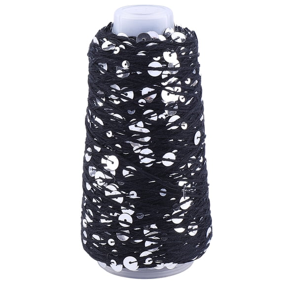 164.04 Yards Black Sequin Hand Woven Thread Shimmering Crocheting Cotton Strings Spool Weaving Yarn Sparkling Metallic Shine String DIY