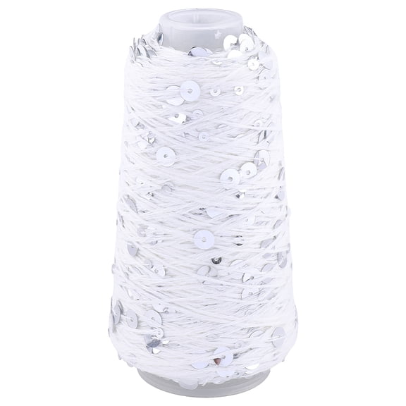 164.04 Yards White Sequin Woven Thread Shimmering Crochet Cotton Strings Spool Weaving Yarn with Sequins Sparkling Metallic Shinny String DIY
