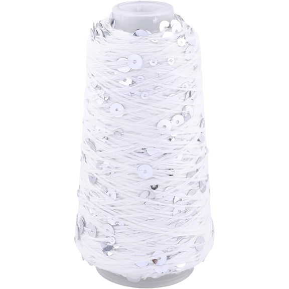 164.04 Yards White Sequin Woven Thread Shimmering Crochet Cotton Strings Spool Weaving Yarn with Sequins Sparkling Metallic Shinny String