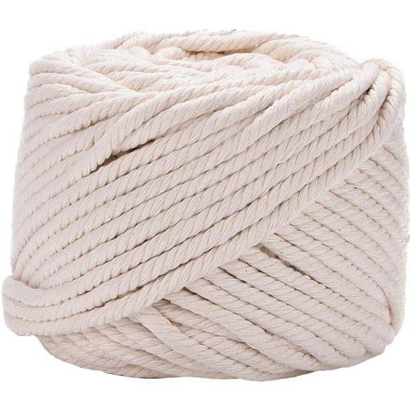 164 Feet 5mm White Cotton Cord Macrame String Bulk 3 Strand Twine Knitted String Yarn Rope Cords for Wall Hanging Jewelry Making Crocheting Bracelets
