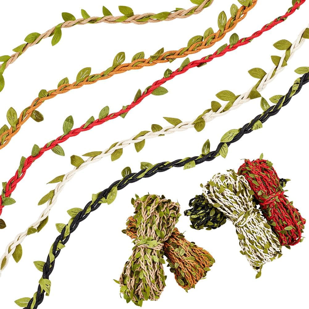 164 Feet Natural Twine Green Leaf Jute Wax Rope 5 Colors Burlap Leaf Ribbon Decoration Vine with Artificial Green Leaves for DIY Crafts Gift Wrapping Wedding and Party Decor for DIY