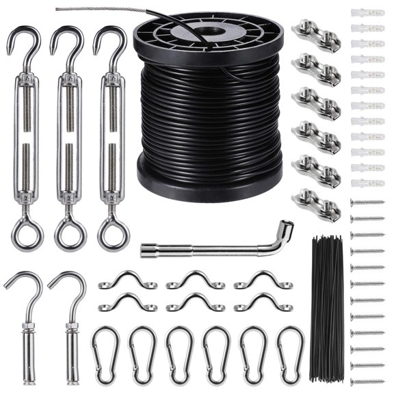 164 Ft Nylon-coated Stainless Steel Rope Cable Hanging Kit