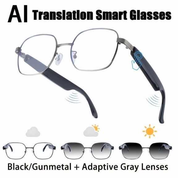 164-Language AI Smart Translation Glasses with GPT Chat - Photochromic Lenses, Magnetic Charging, 360° Surround Sound, Ideal Gift for Office/Travel/Fitness