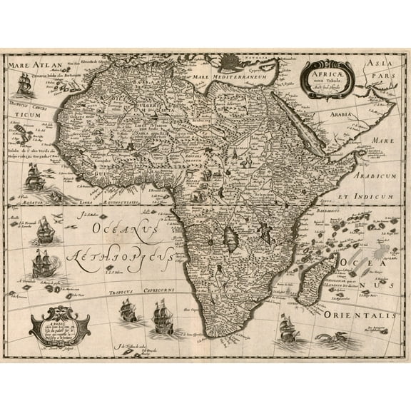 1640 Map Of Africa Showing Geographic And Cultural Places History (24 x 18)