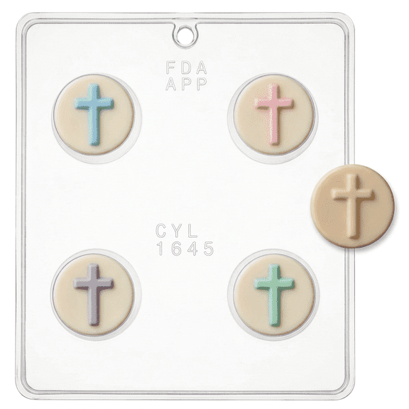 Candy Molds N More 4-Cavity Cross Cookie Plastic Chocolate Candy Mold, (1645)