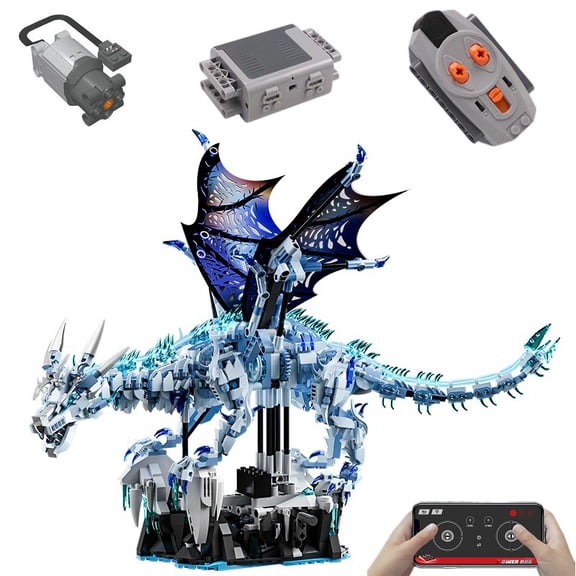 1646PCS RC Remote Control Motorized Frost Ice Dragon Building Blocks Bluetooth App Operated Fantasy Beast Decor Model Kit with Cliff Base, Ages 12+