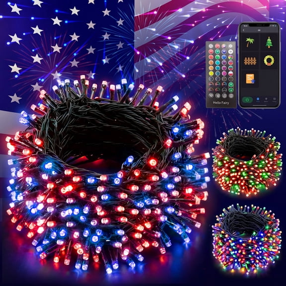 164FT 500 LED Smart String Lights Color Changing RGB Fairy Lights with APP Remote Control Music Sync Timer  Dimmable P65 Waterproof Plug-in Lights for 4th of July Patio Backyard Party Holiday Deco