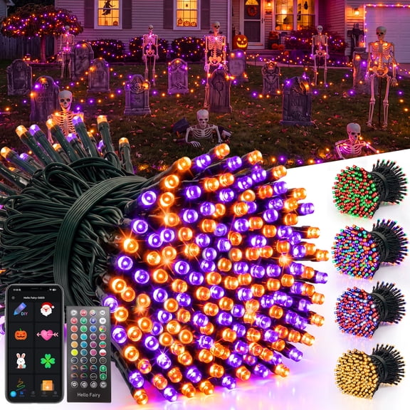 164FT 500 LED Smart Halloween String Lights RGB Color Changing Fairy Lights with APP & Remote Control, Music Sync Timer Dimmable, IP65 Waterproof Plug-in Lights for Indoor Outdoor Halloween Party Yar